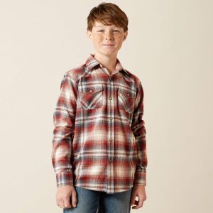 Ariat Boys Harper Retro Classic Fit Rust Plaid Snap Western Flannel Shirt