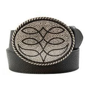 Angel Ranch Black Belt with Crystal Boot Stitch Buckle